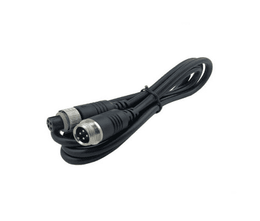 Black audio cable with round connectors on both ends.